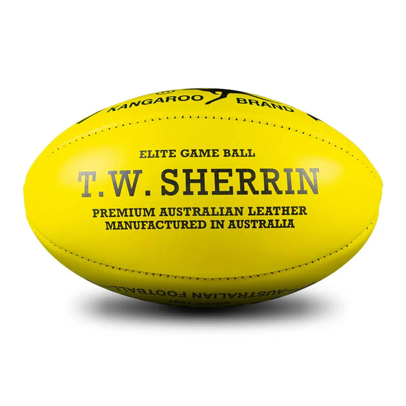 Sherrin Official AFL Kangaroo Brand KB Leather Ball Box Size 5 - Yellow - new