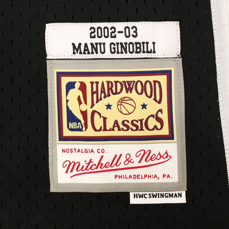 San Antonio Spurs 2002-03 Manu Ginobili Hardwood Classics Swingman Jersey by Mitchell & Ness - new