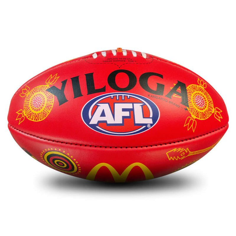 Sherrin AFL Kangaroo Leather Official SDNR Sir Doug Nicholls Round AFL Indigenous Game Ball - Red - new