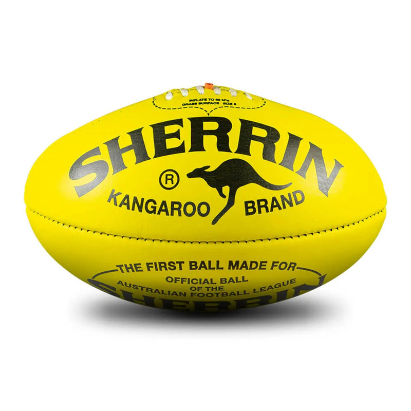 Sherrin Official AFL Kangaroo Brand KB Leather Ball Size 5 - Yellow - new