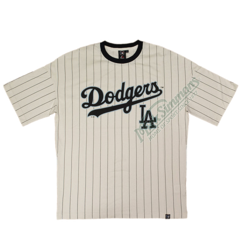 Los Angeles Dodgers Vintage T-shirt STRIPED RINGER MLB Baseball by Majestic - White - new