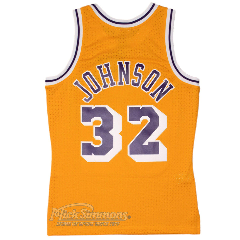 Los Angeles Lakers 32 Home Magic Johnson 1984-85 Hardwood Classics Swingman Road Jersey by Mitchell & Ness - new