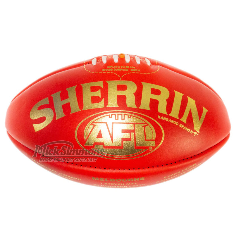 Sherrin Official 2021 Premiers Ball - Melbourne Boxed AFL Kangaroo Brand Leather Red - new