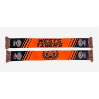 Wests Tigers NRL Adult's Velocity Scarf Rugby League Football By Burley Sekem
