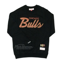 Chicago Bulls Ball Script Logo Crew Long Sleeve Sweatshirt by Mitchell & Ness