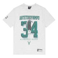 Milwaukee Bucks Giannis Antetokounmpo Kids Vintage NBA T-Shirt Silver Marle by Mitchell & Ness