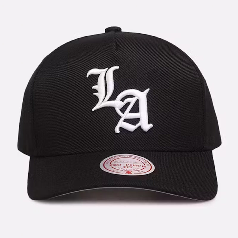 Los Angeles Lakers Gothic Letter Pro Pinch Snapback Cap by Mitchell & Ness