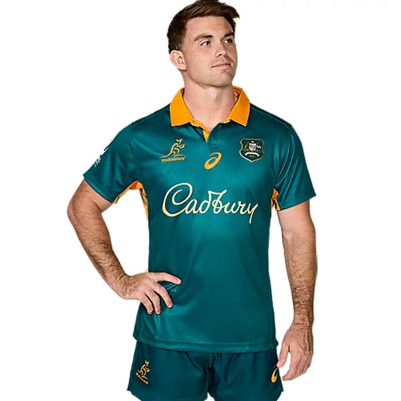 Wallabies 2025 Official Mens Warm Up Jersey Rugby Union by Asics