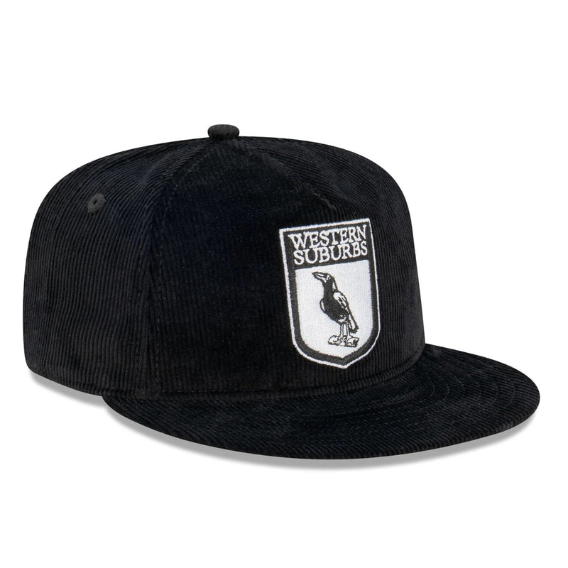 Western Suburbs Magpies GOLFER CORDUROY Heritage Retro Flat Cap NRL Rugby League By New Era - new
