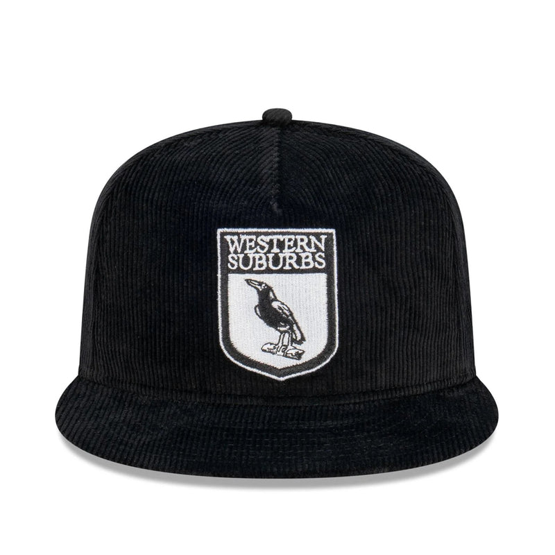 Western Suburbs Magpies GOLFER CORDUROY Heritage Retro Flat Cap NRL Rugby League By New Era - new