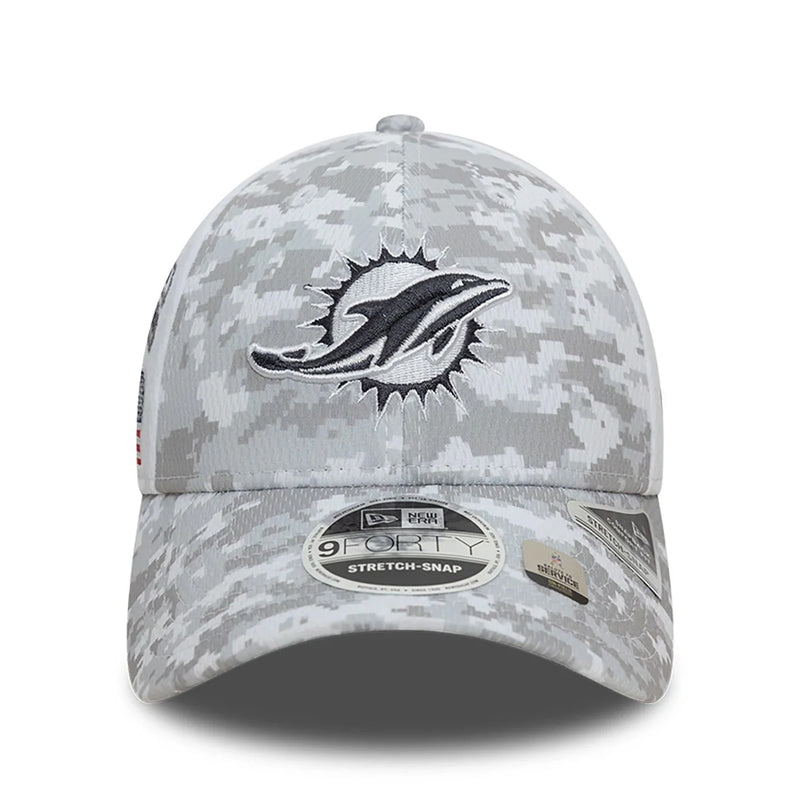 Miami Dolphins 9FORTY Salute To Service NFL Stretch Snap Adjustable White Cap by New Era - new