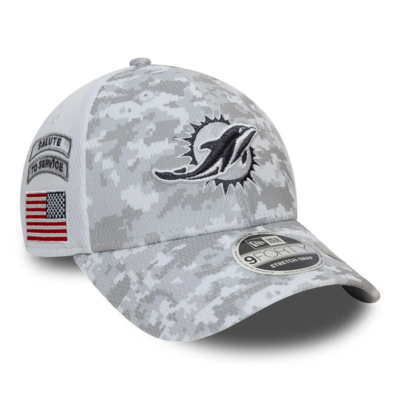 Miami Dolphins 9FORTY Salute To Service NFL Stretch Snap Adjustable White Cap by New Era - new