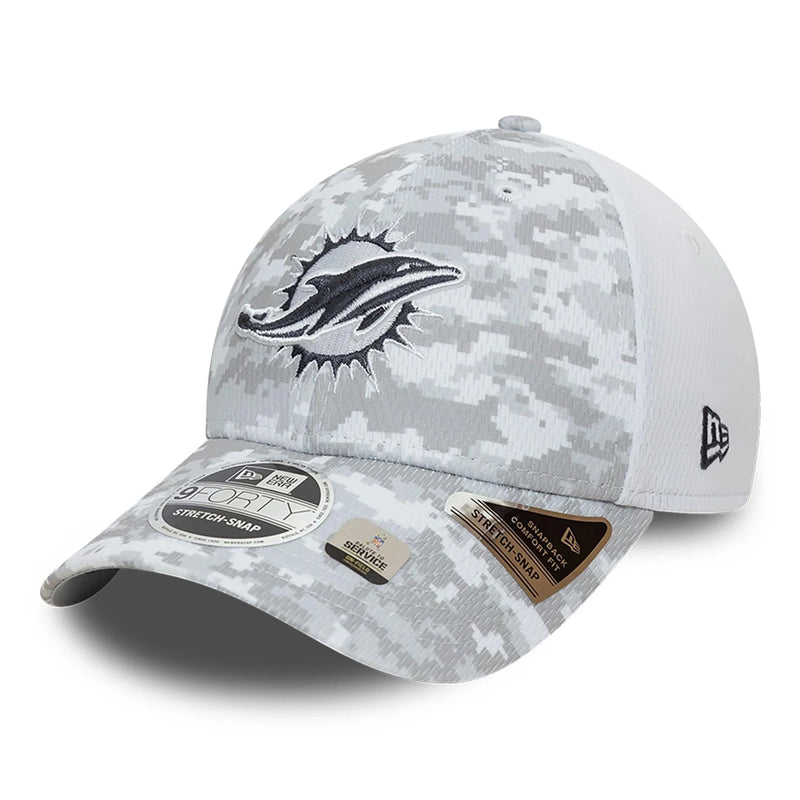 Miami Dolphins 9FORTY Salute To Service NFL Stretch Snap Adjustable White Cap by New Era - new