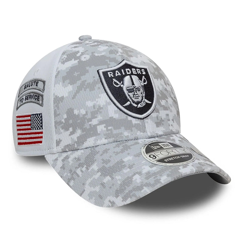 Las Vegas Raiders 9FORTY Salute To Service NFL Stretch Snap Adjustable White Cap by New Era - new