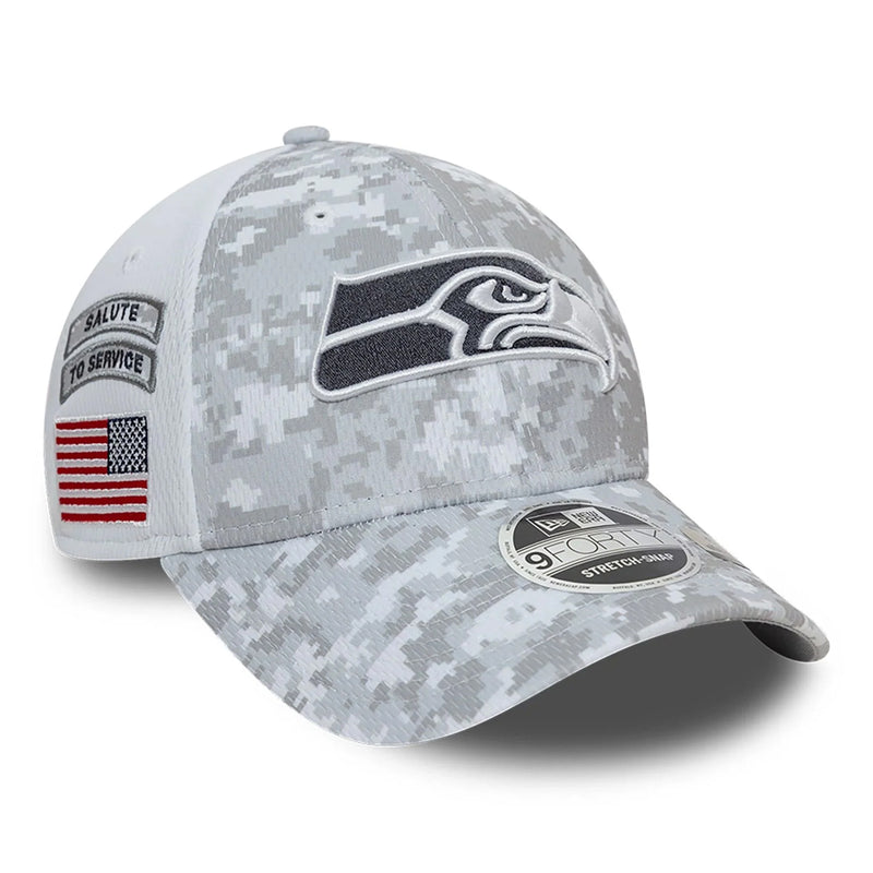 Seattle Seahawks 9FORTY Salute To Service NFL Stretch Snap Adjustable White Cap by New Era - new