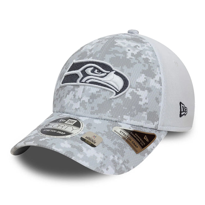 Seattle Seahawks 9FORTY Salute To Service NFL Stretch Snap Adjustable White Cap by New Era - new