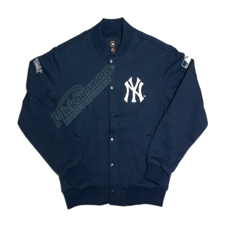 New York Yankees Classic Fleece Letterman Jacket MLB True Navy By Majestic - new