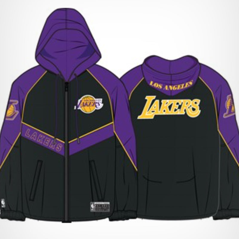 Los Angeles Lakers NBA Barron Mens Nylon Zip Thru Anorak Jacket by Mitchell & Ness - new