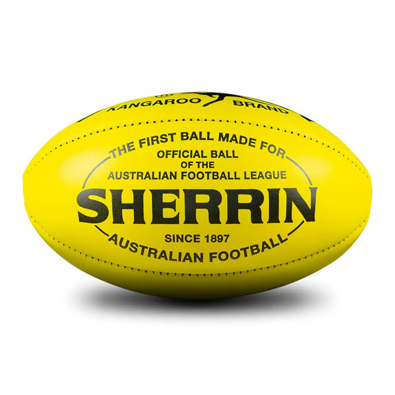 Sherrin Official AFL Kangaroo Brand KB Leather Ball Box Size 5 - Yellow - new