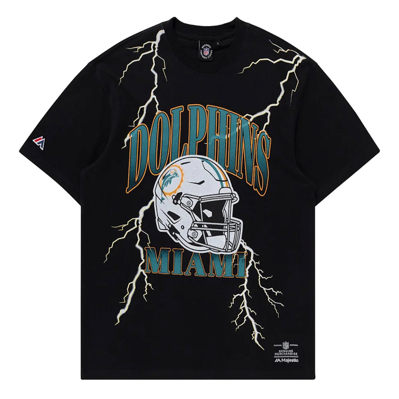 Miami Dolphins Team Helmet Lightning Adult T-Shirt NFL by Majestic - new
