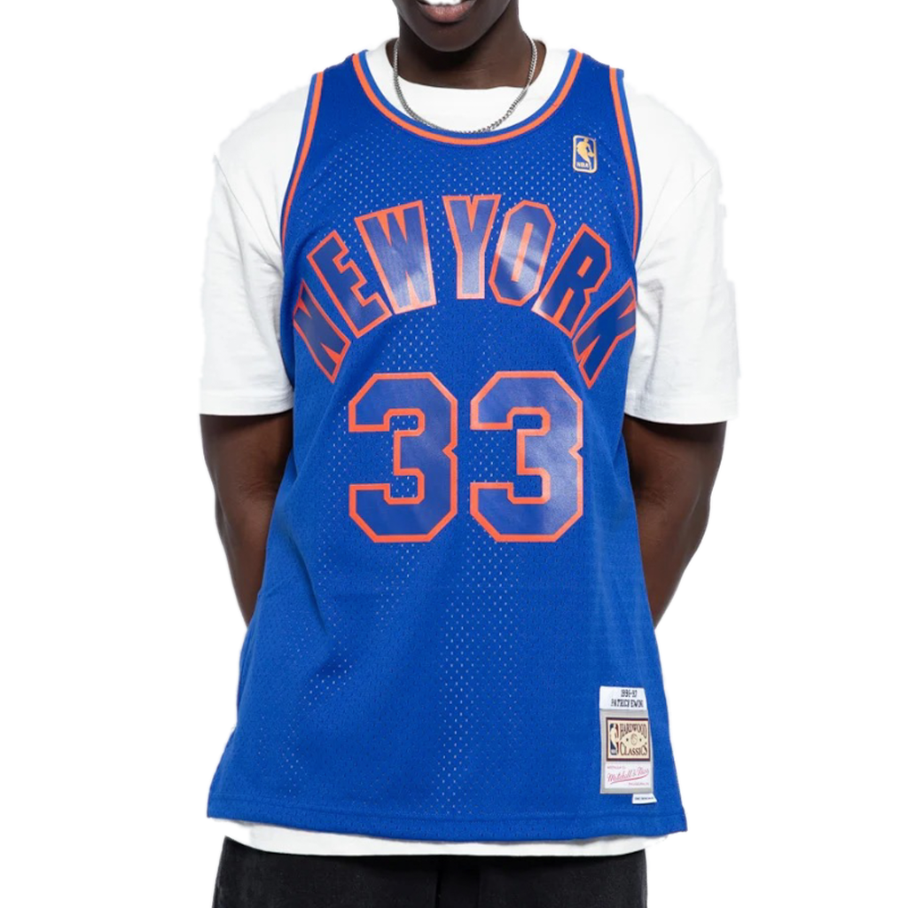 Men's Mitchell & Ness Patrick Ewing Blue New York Knicks 1996-97 Hardwood  Classics NBA 75th Anniversary Diamond Swingman Jersey