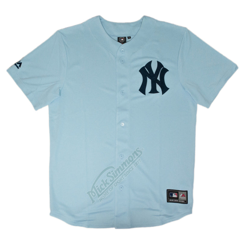 New York Yankees Vintage MLB Baseball Jersey by Majestic Glacial Blue Mick Simmons Sport