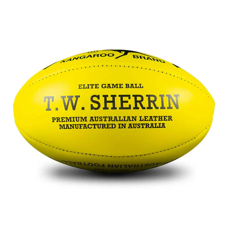 Sherrin Official AFL Kangaroo Brand KB Leather Ball Size 5 - Yellow - new