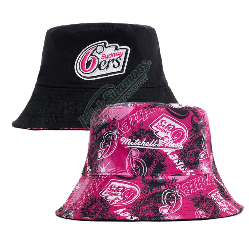 Sydney 6ers Official Adult Reversible Bucket Hat Cricket Big Bash League BBL By Mitchell & Ness - new