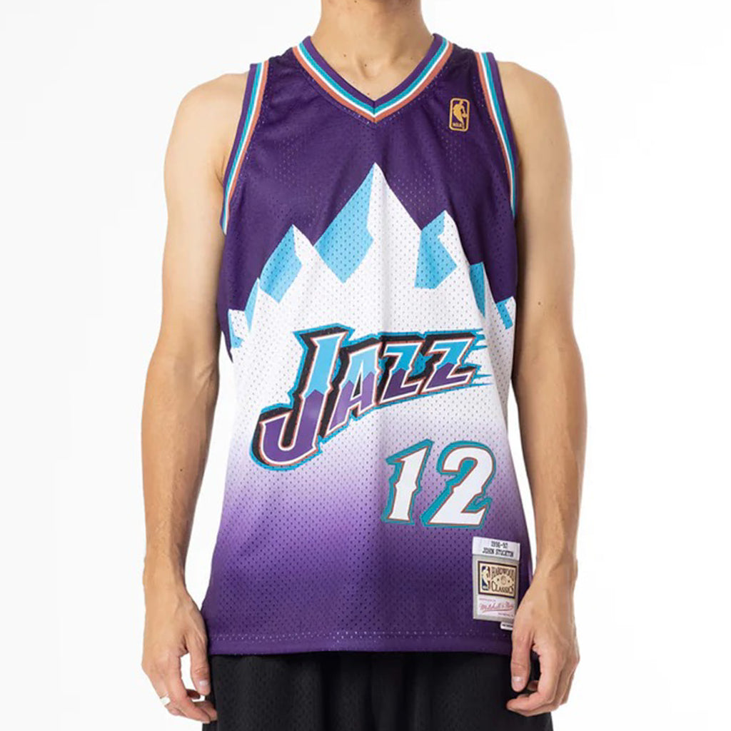 John Stockton Utah Jazz Mitchell & Ness 1996/97 Hardwood Classics 75th  Anniversary Swingman Jersey - Platinum