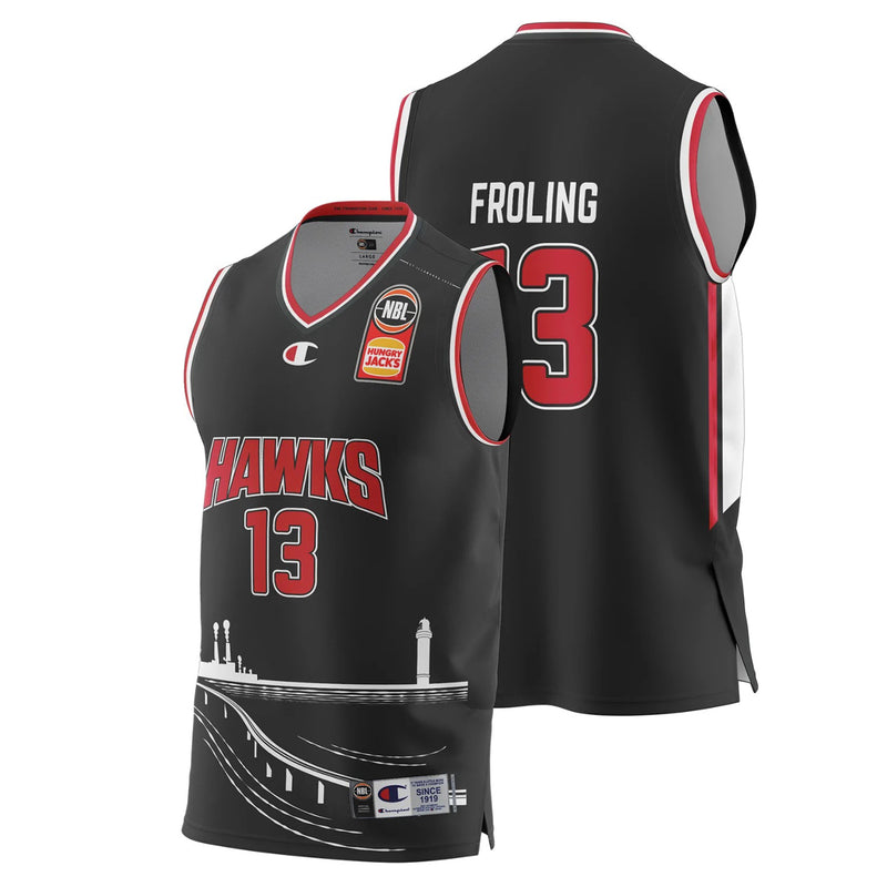 Illawarra Hawks 2022/23 Authentic V Neck SAM FROLING Mens Home Jersey NBL Basketball by Champion - new