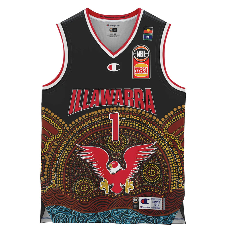 Illawarra Hawks 2022/23 Authentic Kids V Neck Indigenous Jersey - Tyler Harvey NBL Basketball by Champion - new