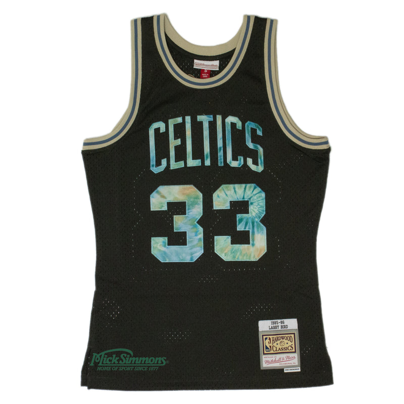 Boston Celtics Larry Bird 33 1985-86 TYE DYE Logo Swingman Jersey by Mitchell & Ness - Black - new
