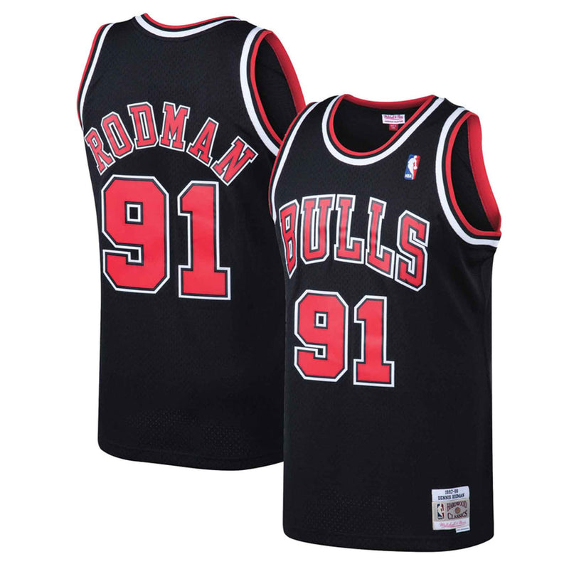 Chicago Bulls Dennis Rodman 91 Road 1997-98 Hardwood Classics Swingman Alternate Jersey by Mitchell & Ness - Red - new