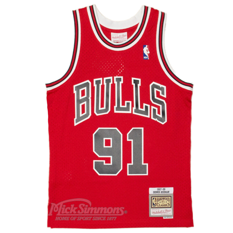 Chicago Bulls Dennis Rodman 91 Road 1997-98 Swingman Jersey by Mitchell & Ness - Red - new