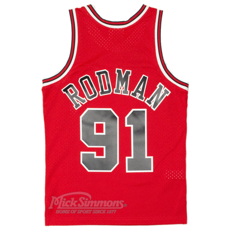 Chicago Bulls Dennis Rodman 91 Road 1997-98 Swingman Jersey by Mitchell & Ness - Red - new