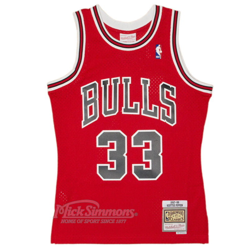 Chicago Bulls Scottie Pippen 33 Road 1997-98 NBA Swingman Jersey by Mitchell & Ness - Red - new