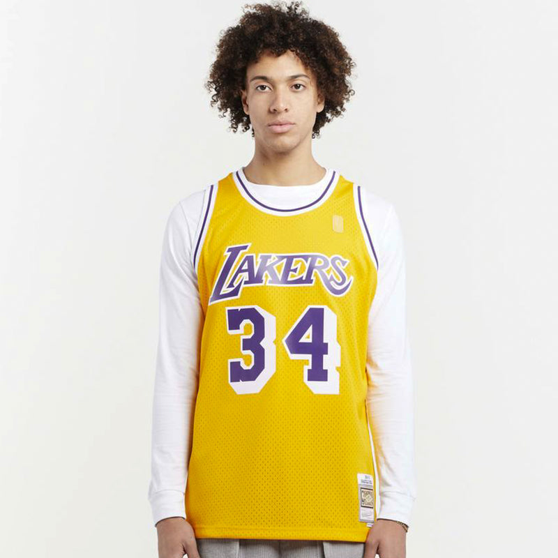 Los Angeles Lakers 32 Home Magic Johnson 1984-85 Hardwood Classics Swingman Road Jersey by Mitchell & Ness - new