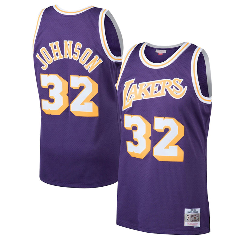 Los Angeles Lakers 32 Road Magic Johnson 1984-85 Hardwood Classics Swingman NBA Road Jersey by Mitchell & Ness - new