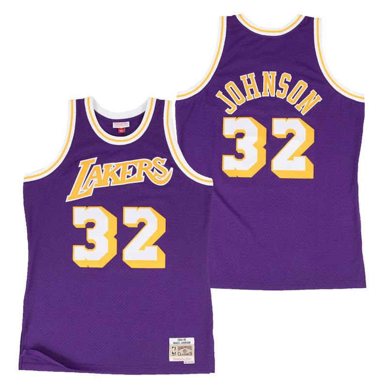 Los Angeles Lakers 32 Road Magic Johnson 1984-85 Hardwood Classics Swingman NBA Road Jersey by Mitchell & Ness - new