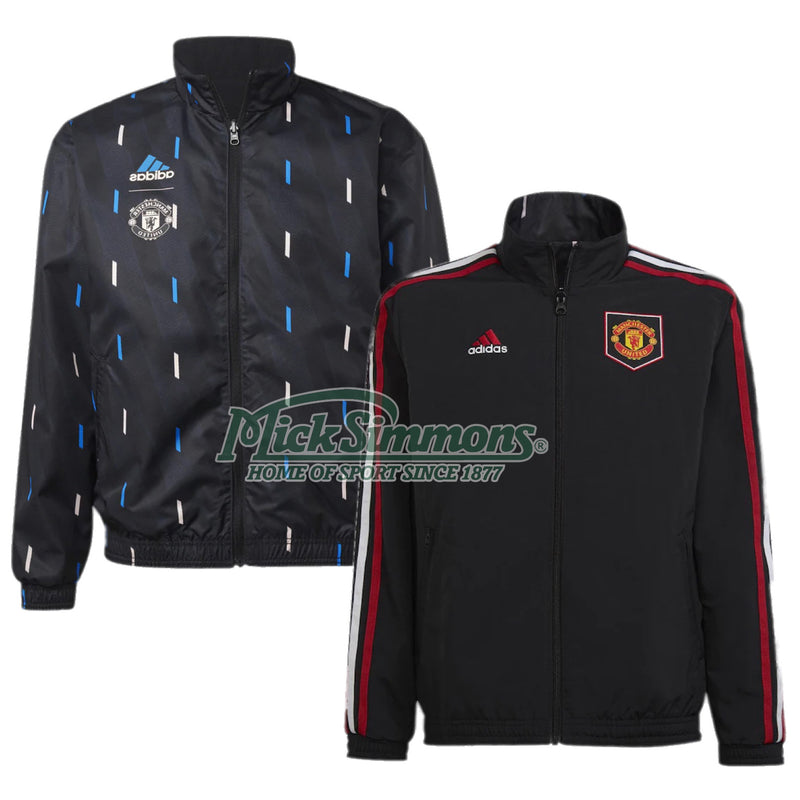 Manchester United FC 2022/23 Reversible Anthem Jacket Football Soccer Black  by Adidas - new