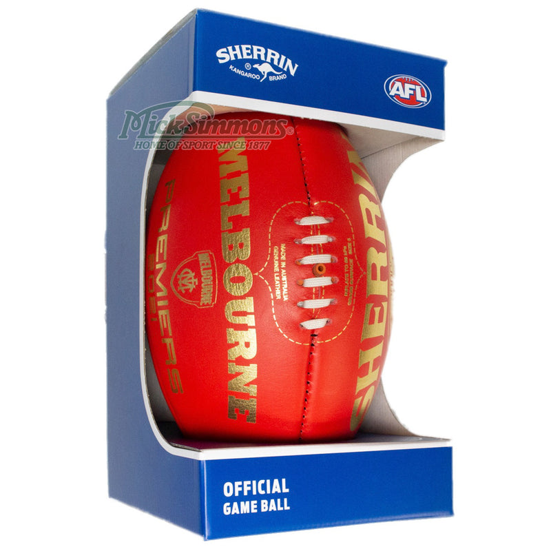 Sherrin Official 2021 Premiers Ball - Melbourne Boxed AFL Kangaroo Brand Leather Red - new