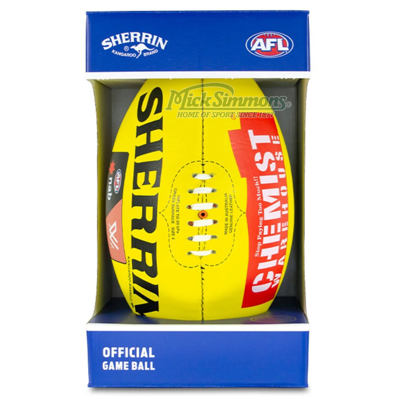 Sherrin Official AFLW (AFL Women's) Leather Game Ball Boxed- Yellow - new