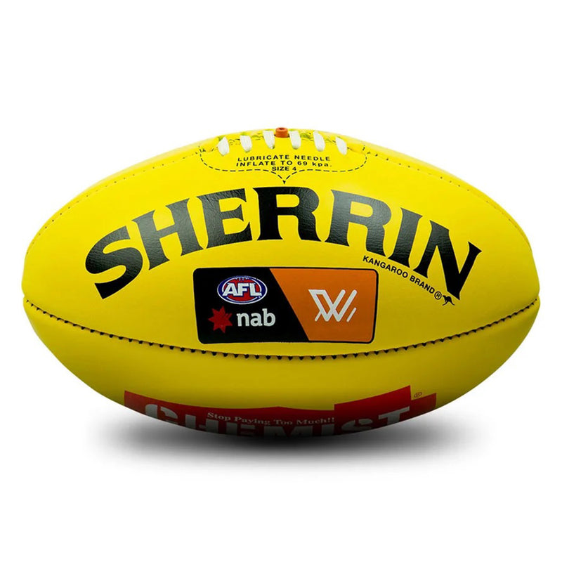 Sherrin Official AFLW (AFL Women's) Leather Game Ball Boxed- Yellow - new