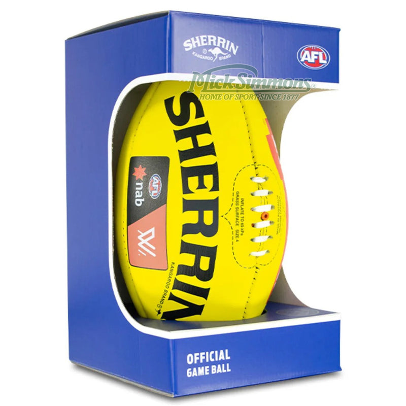 Sherrin Official AFLW (AFL Women's) Leather Game Ball Boxed- Yellow - new