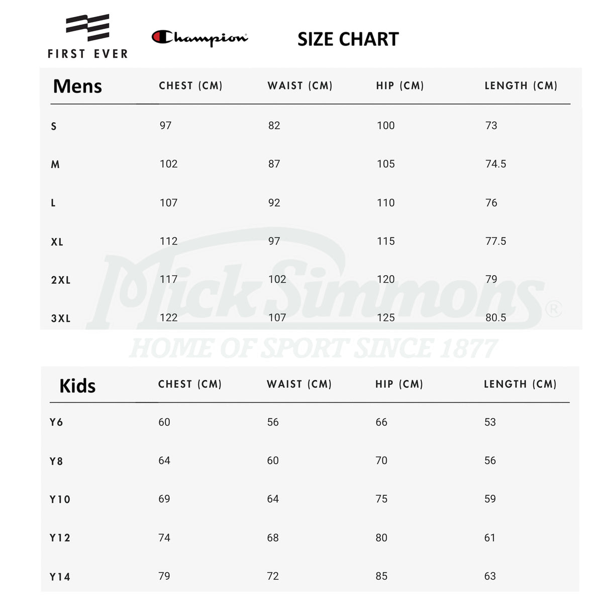 Champion Jersey Size Champion Youth T Shirt Size Chart Perth