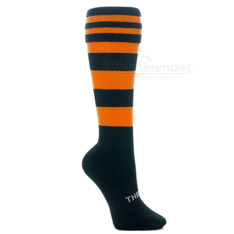 Thin Skins Football Socks - Black with Orange Hoops / 2 Orange Stripes Thinskins - new