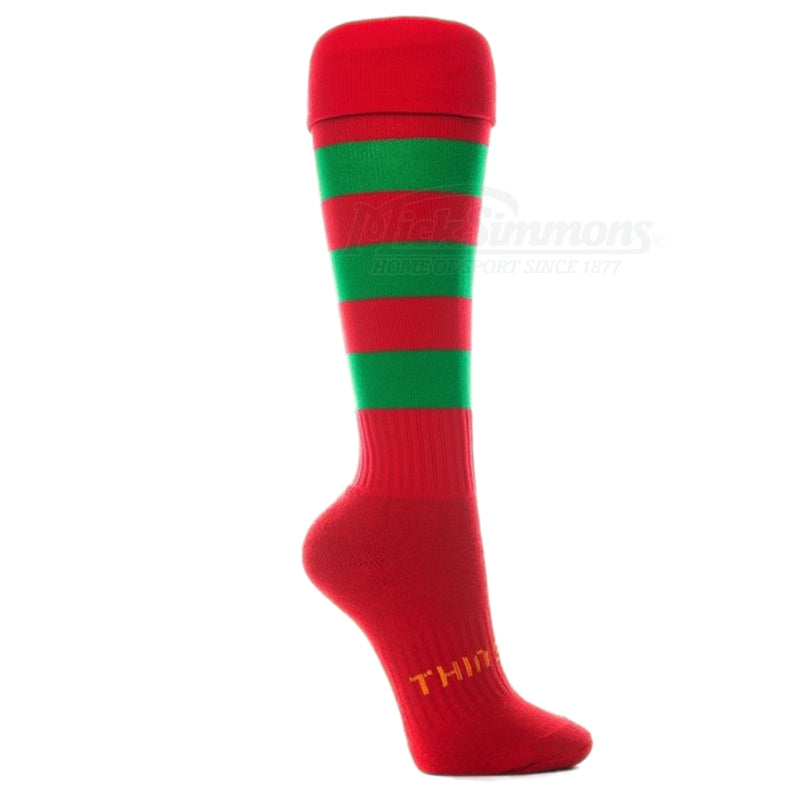 Thin Skins Football Socks - Red with Green Hoops Thinskins - new