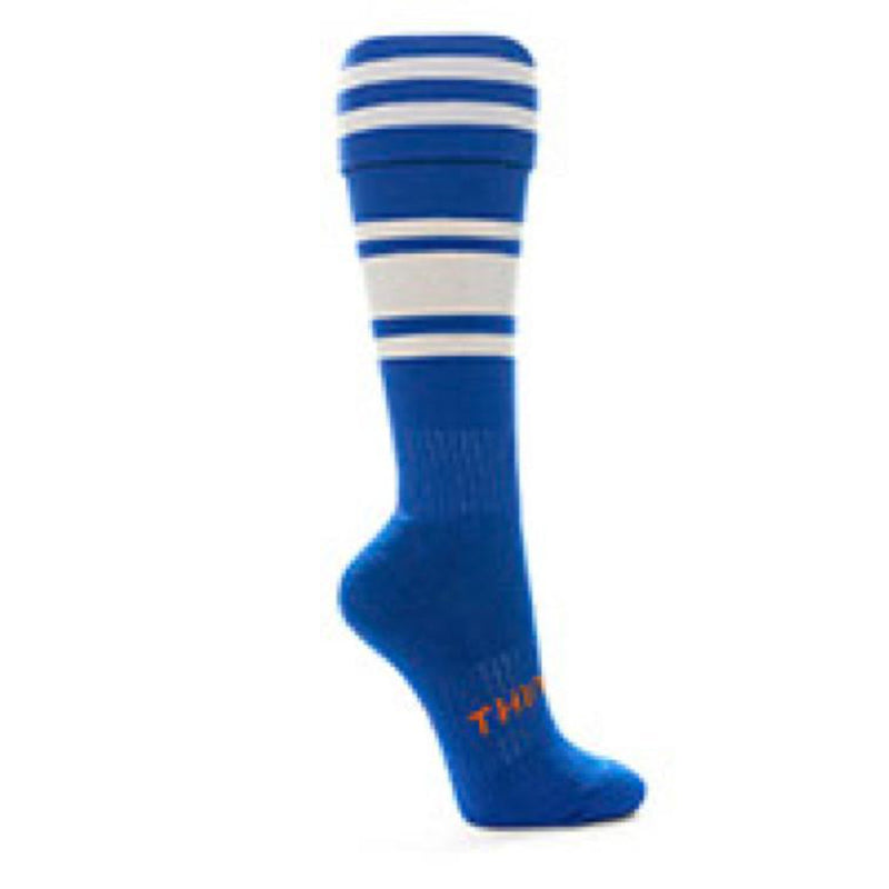 Thin Skins Football Socks - Royal with 2 White Stripes / White Hoops Thinskins - new