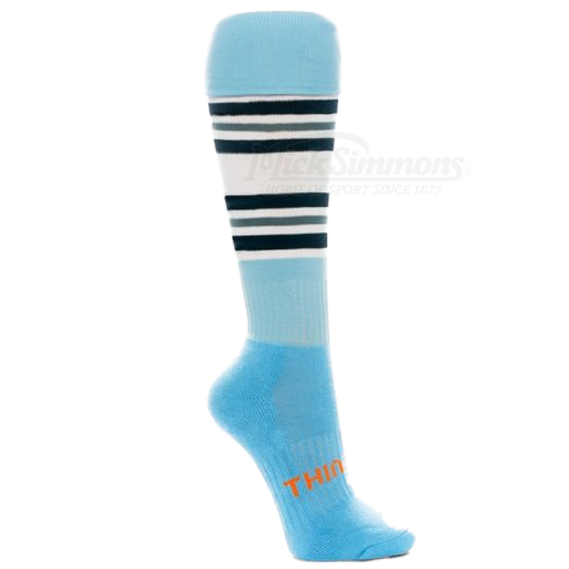 Thin Skins Football Socks - Sky with Black, Grey & White Stripes Thinskins - new