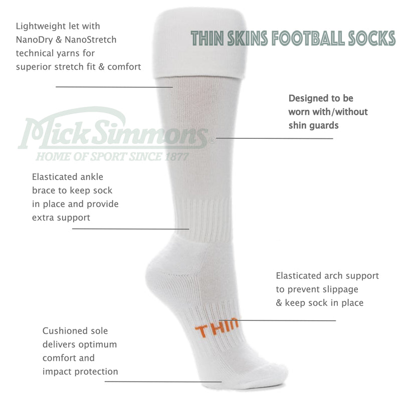 Thin Skins Football Socks - Sky with Black, Grey & White Stripes Thinskins - new